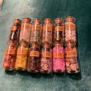 Set of 12 Gemstone in small corked glass bottles semi previous